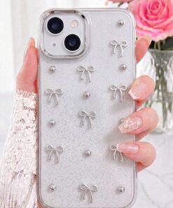 Fibaks iPhone 13/14/15 Şeffaf Mini Fiyonk Epoksili Telefon Kılıfı