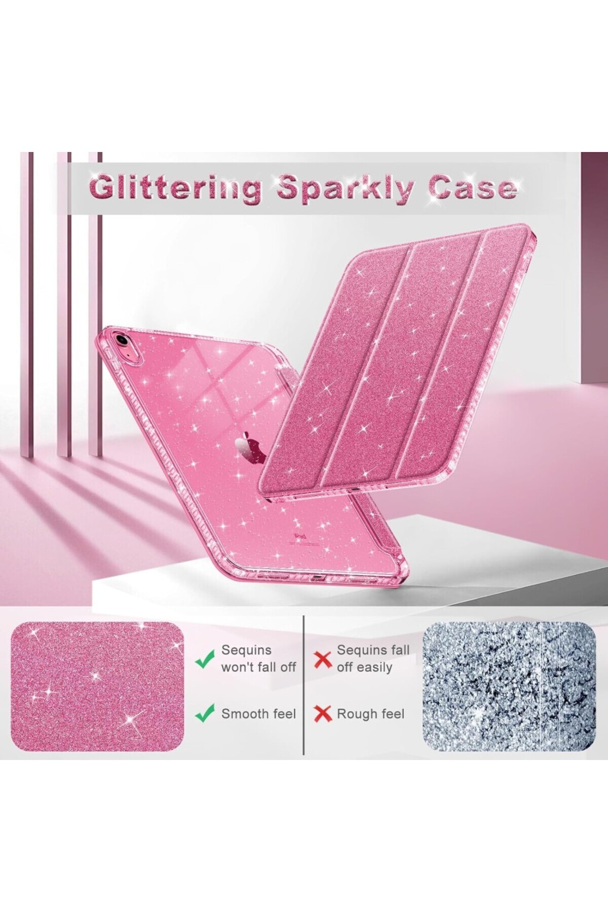 UnDePlus iPad 11.Nesil A16 11inç/10.Nesil 10.9inç Kılıf Simli Işıltılı Parlak Flip Cover Kalem Bölmeli PC - Görsel 3
