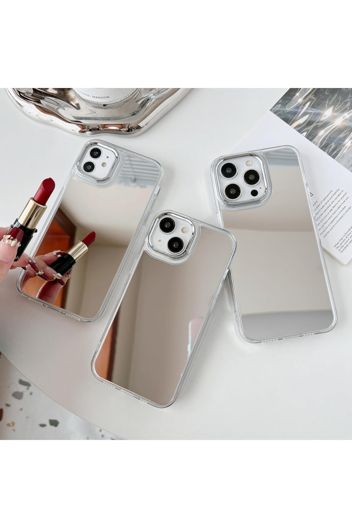 KVK PRİVACY iPhone 13-14-15 Uyumlu Aynalı Kılıf Kadınlar Makyaj Tazeleme Darbeye Karşı Dayanıklı Kapak - Görsel 3