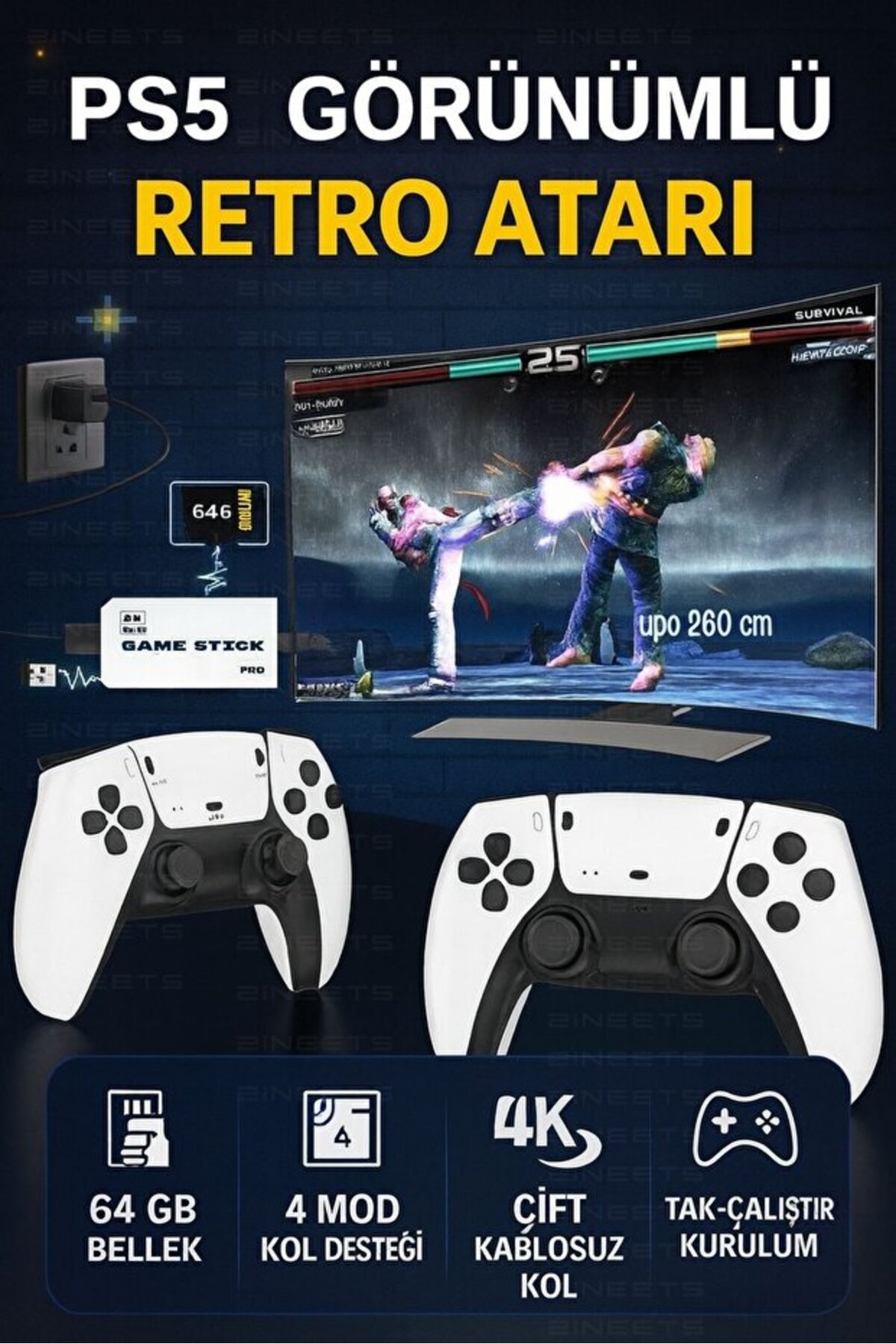 Zineets 20000 Pro Klasik Oyunlu Kablosuz Atari Retro Oyun Konsolu Ps5 Görünümlü Game Stick Nostalji - Görsel 3