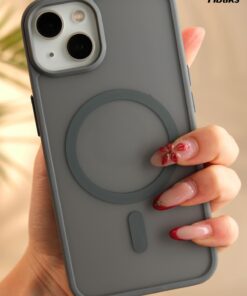 Alternative view of Fibaks iPhone 13/14/15 Kılıf Kamera Çıkıntılı Magsafe Şarj Destekli Yumuşak Kenarlı Mat Kapak Gri