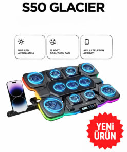 Rampage S50 Glacier RGB Işıklı 11 Fanlı LCD Göstergeli 1 Type C 1 Usb Girişli Yükselebilen Notebook Soğutucu