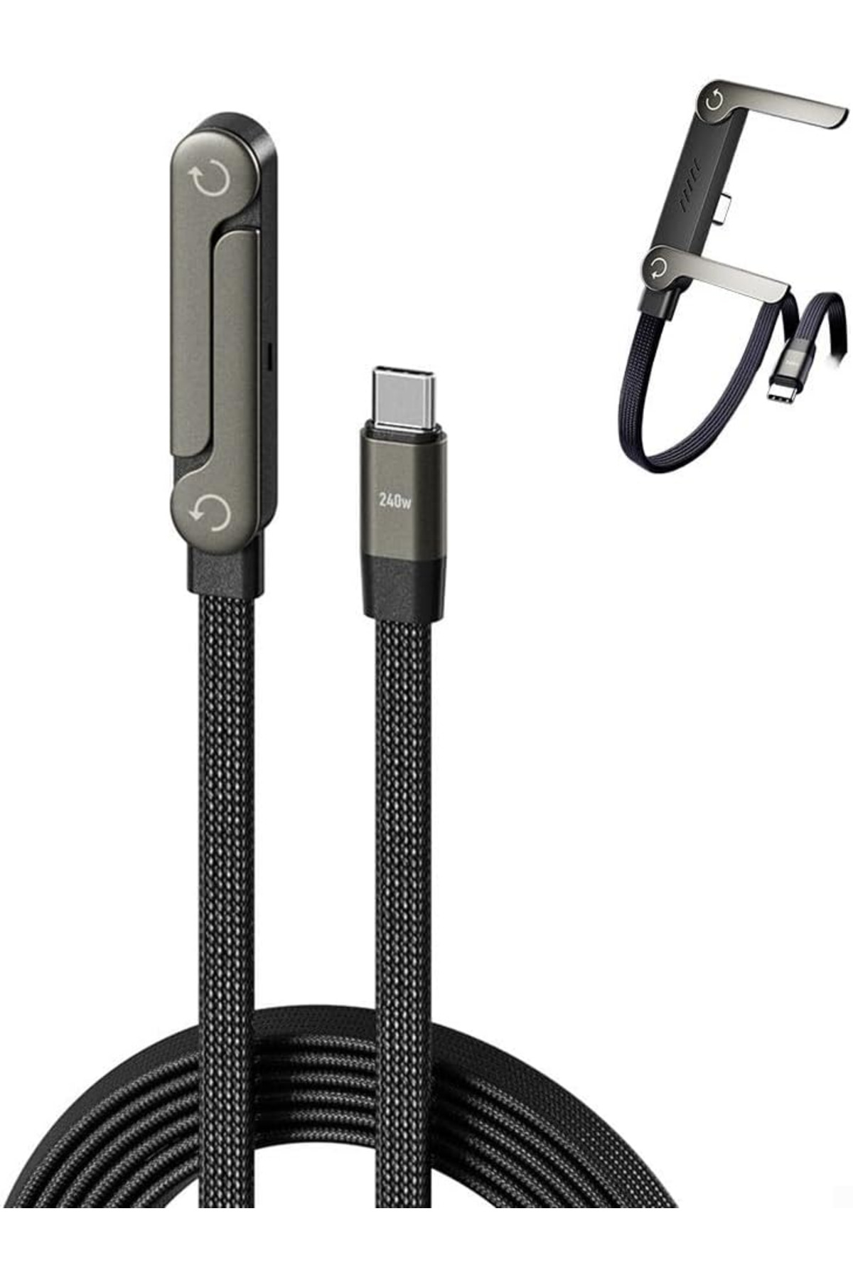 Fibaks 1.5mt 240W Ultra Hızlı Type-C Şarj Data Kablosu Katlanabilir Standlı Ergonomik Tasarım Örgülü