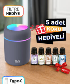 Nazalya +5 Adet Koku Hediyeli Ultrasonik Oda ve Araç Hava Nemlendirici Buhar Makinesi Ve Aroma Difüzörü Koku