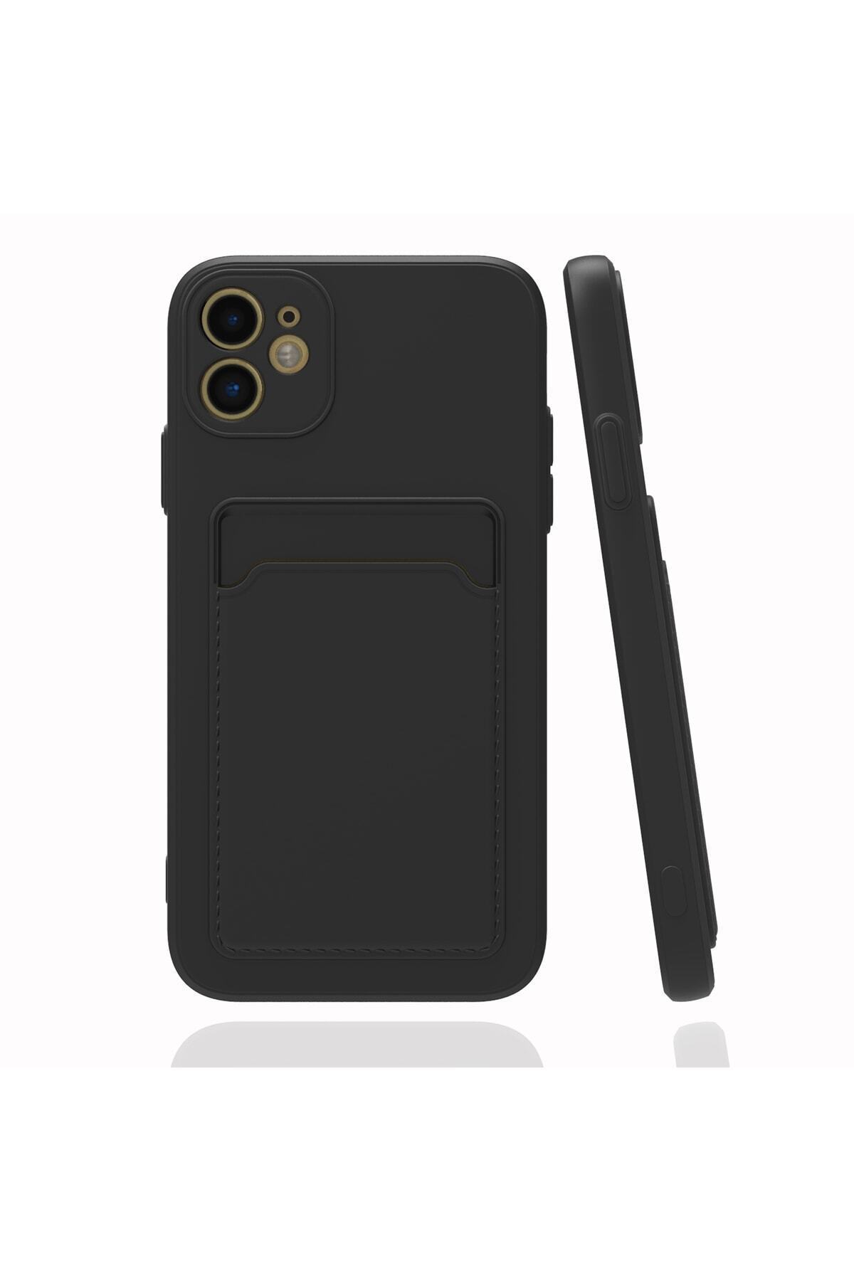 Fibaks iPhone 11 Kılıf Kamera Korumalı Kartlıklı Kart Bölmeli Cüzdanlı Siyah Tuşlu Silikon - Görsel 3