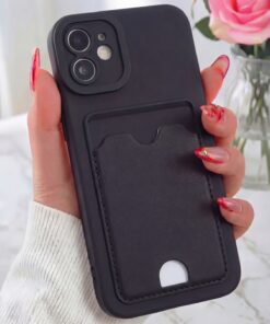 Fibaks iPhone 11 Kılıf Kamera Korumalı Kartlıklı Kart Bölmeli Cüzdanlı Siyah Tuşlu Silikon