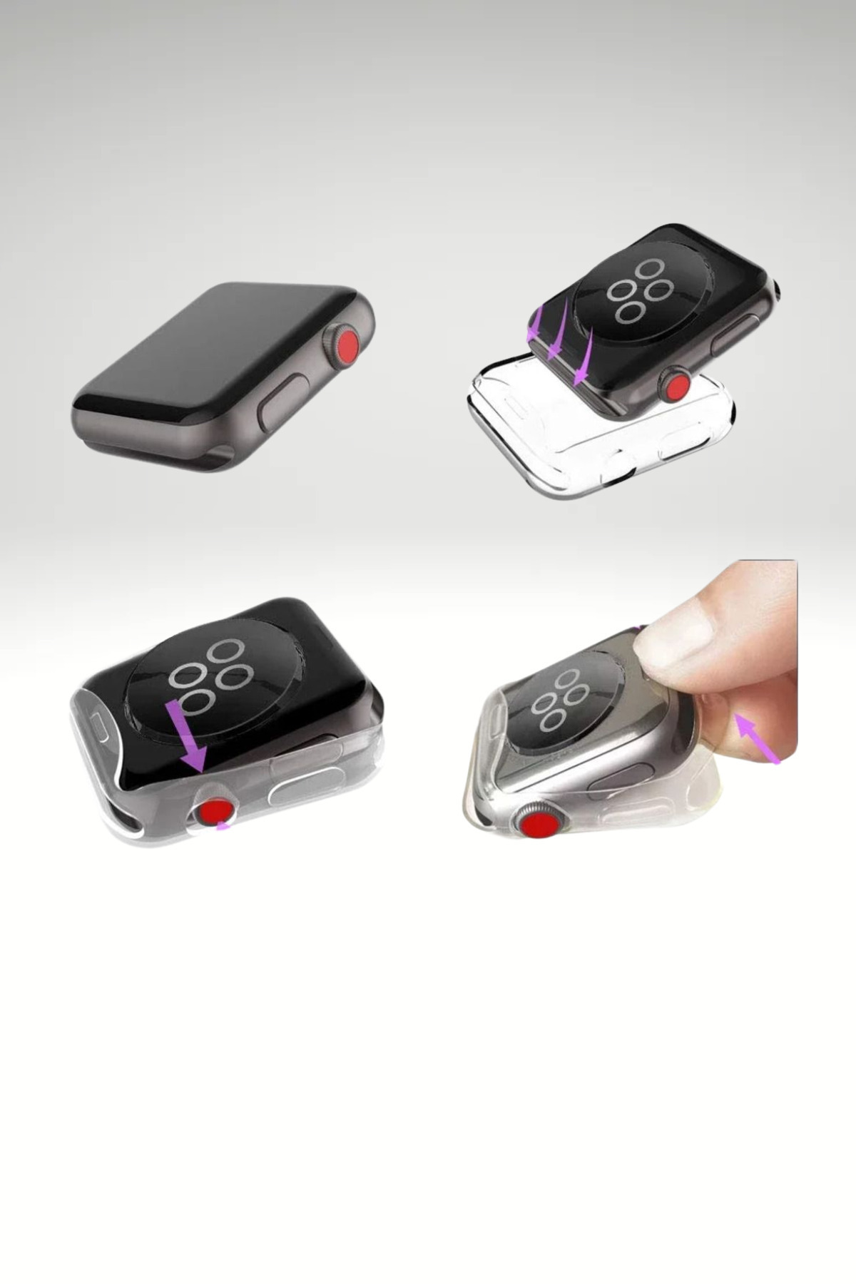 PSGT Apple Watch Uyumlu 40 Mm Seffaf Silikon 360 Tam Koruma Yumuşak Ekran Kılıf - Görsel 3
