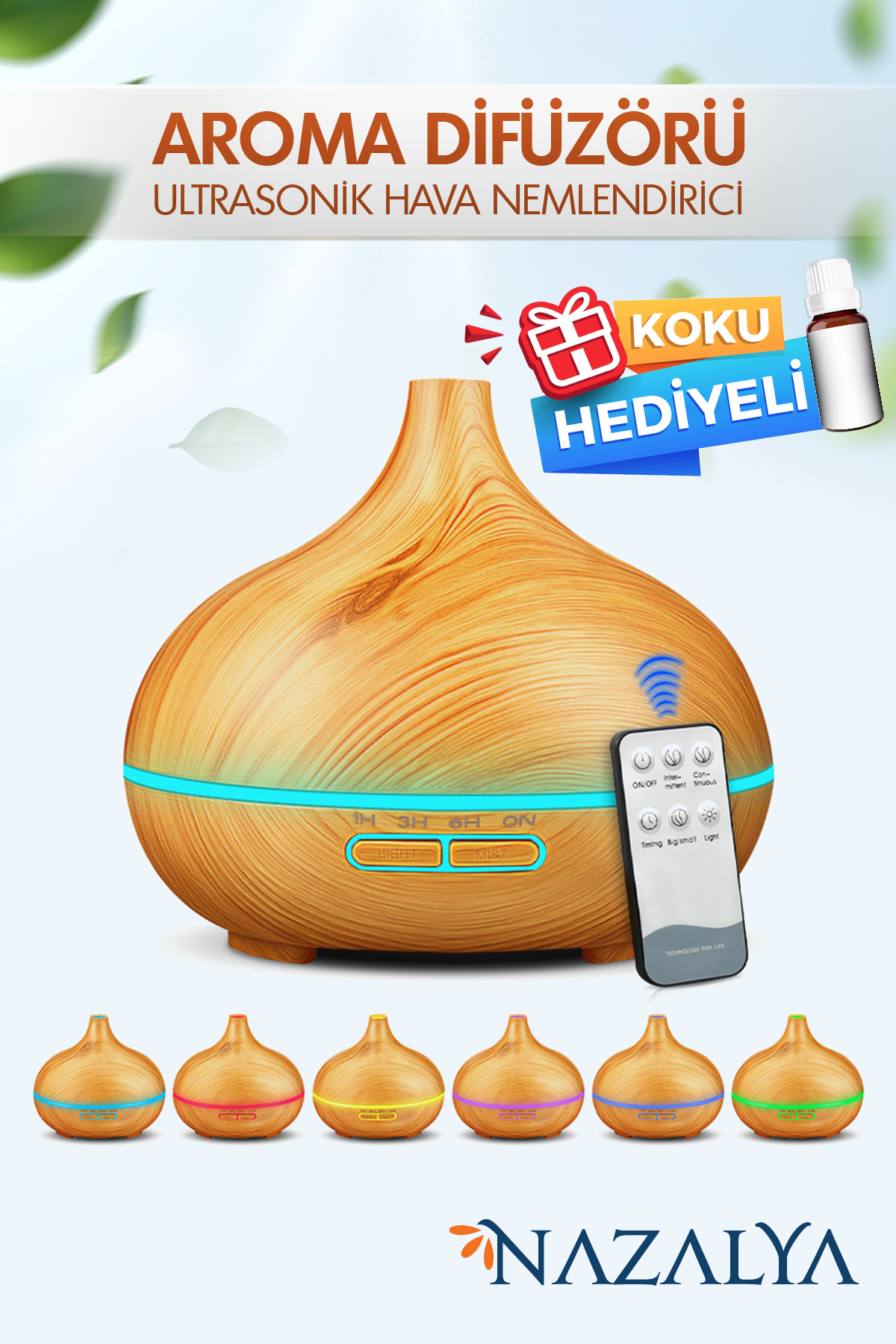 Nazalya Büyük 550 Ml Hava Nemlendirici Ultrasonik Ortam Nemlendirici Oda Nemlendirici Işıklı Zamanlayıcılı