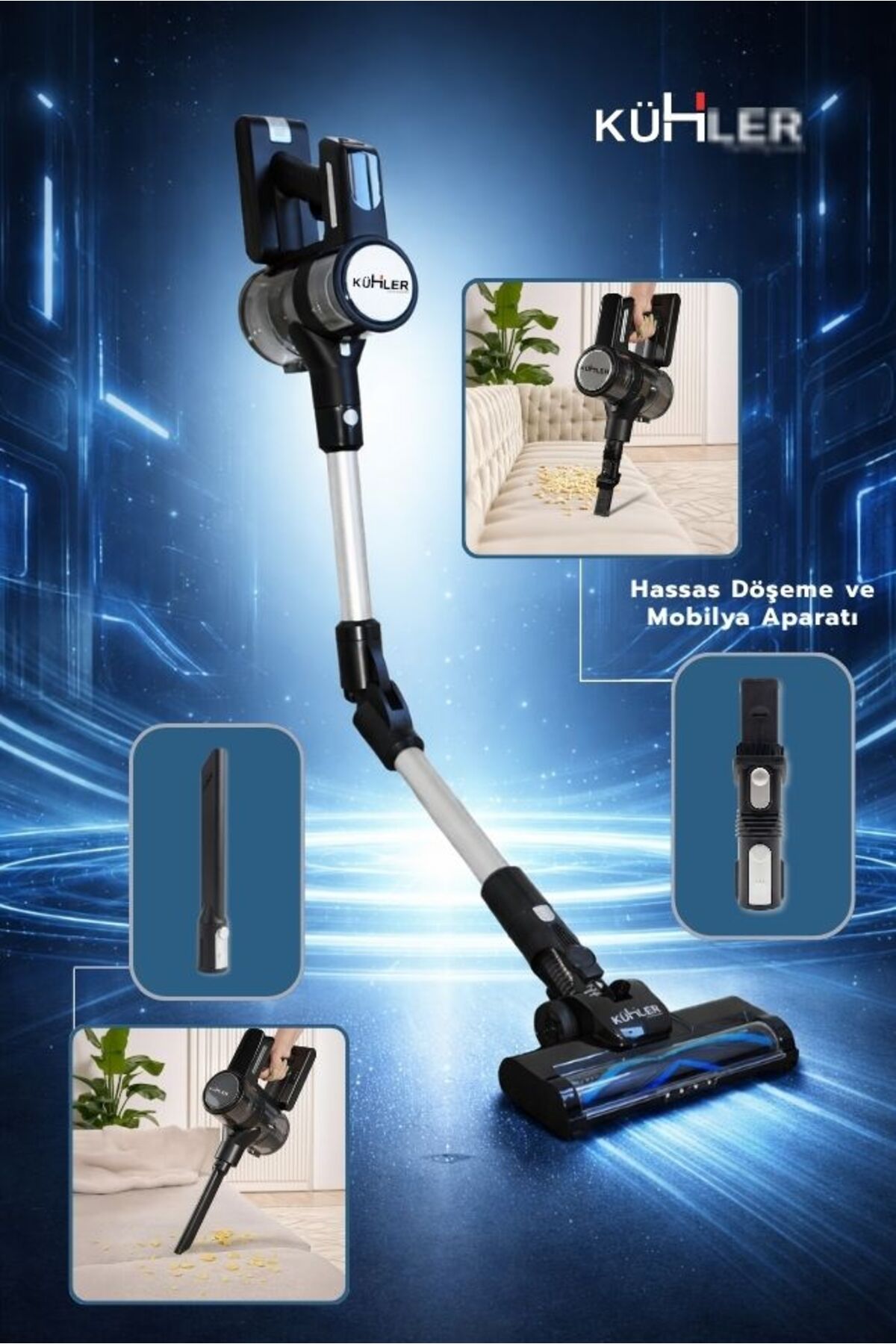 kühler Kraftmax Pro KH-V800 Kablosuz Turbo Fırçalı Katlanır Esnek Boru Teknolojisi Dikey Şarjlı Süpürge - Görsel 3