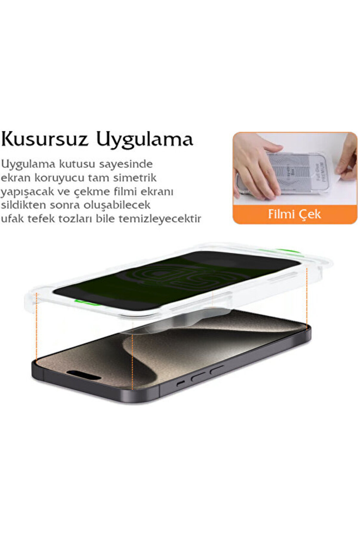 Fibaks iPhone 15/14 Pro/16 Uyumlu Uygulama Aparatlı Siyah Çerçeveli Tam Kapatan Hayalet Cam Ekran Koruyucu - Görsel 3