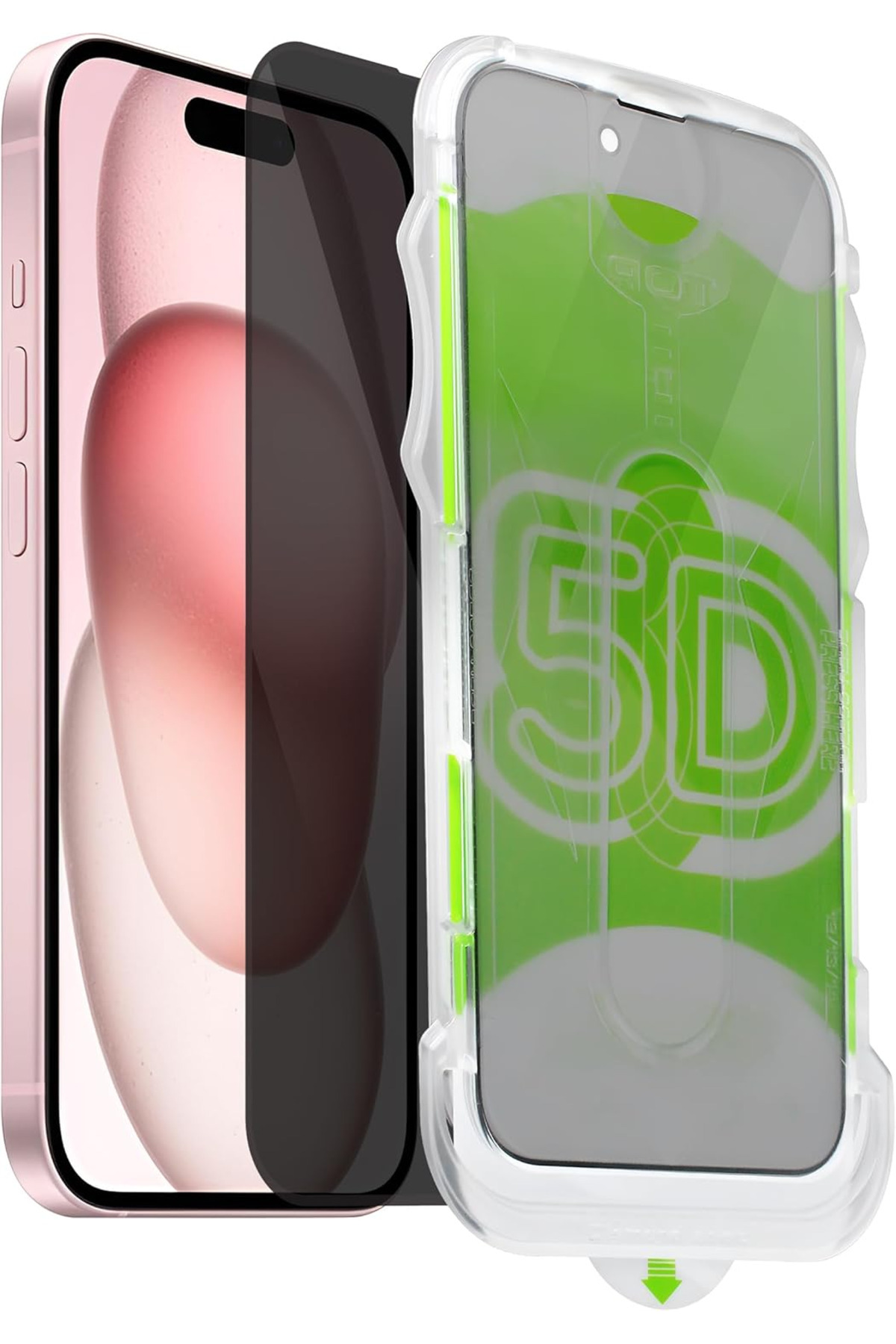 Fibaks iPhone 15/14 Pro/16 Uyumlu Uygulama Aparatlı Siyah Çerçeveli Tam Kapatan Hayalet Cam Ekran Koruyucu
