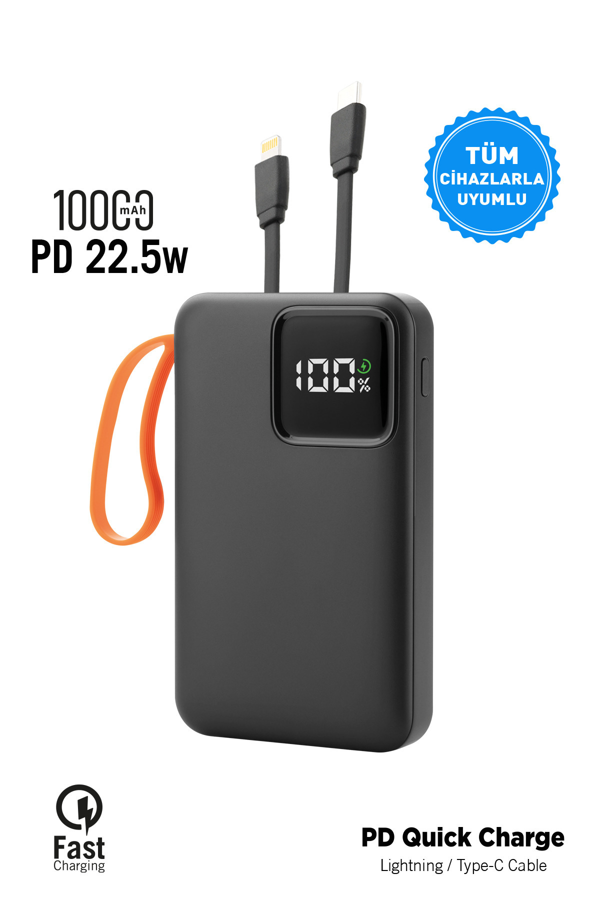 İntouch 10.000 mAh Mini Kablolu Hızlı Powerbank 22W PD Quick Fast Taşınabilir Şarj Cihazı