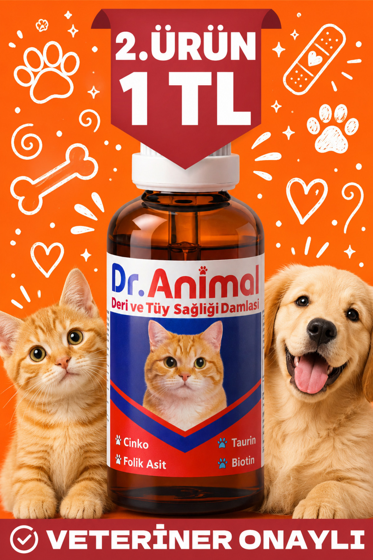 Dr. Animal Tüy Dökülme Karşıtı Damla, kedi tüy vitamini, kedi deri sağlığı, kedi taurin damlası