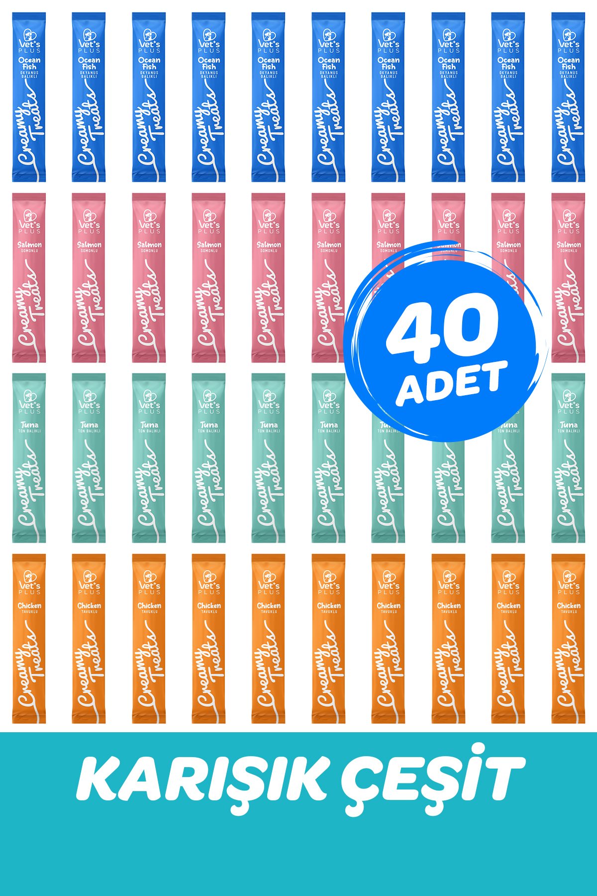 Vet's Plus Karışık Çeşitli Krema Kedi Ödül Maması 14gr (40 Adet)