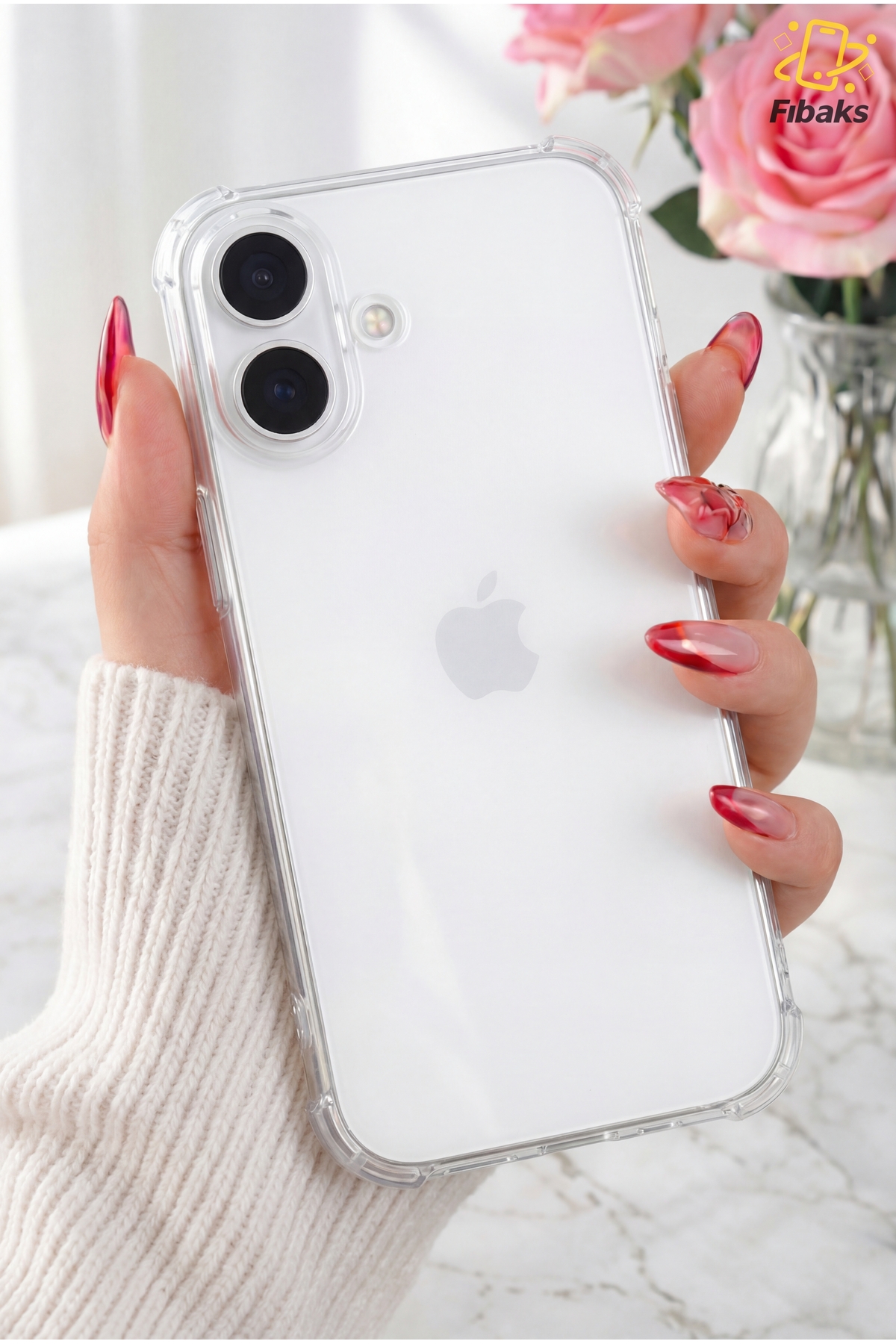 Fibaks iPhone 16 Kılıf Antishock Darbe Emici Kamera Korumalı Yumuşak Esnek Şeffaf Silikon Kapak