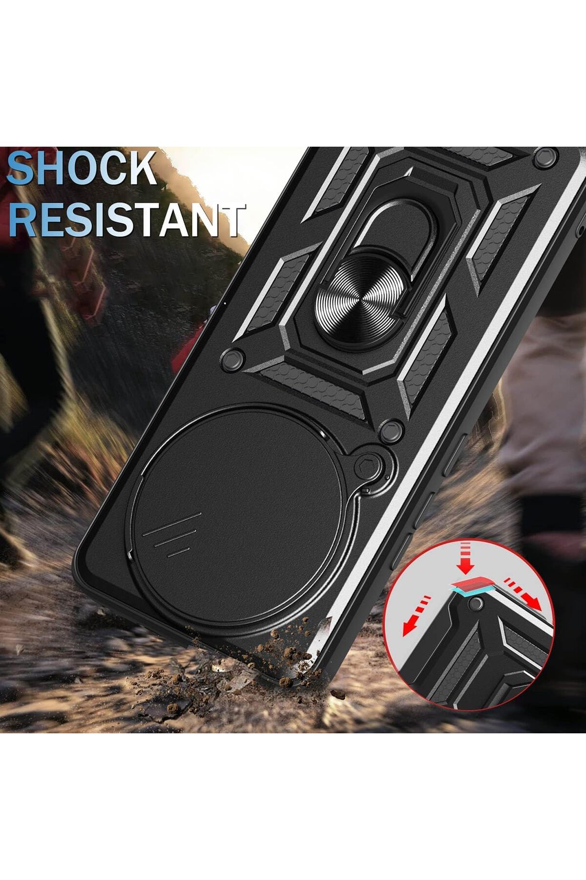 Fibaks Redmi Note 14 Pro 4G/5G Kılıf Kamera Korumalı Sürgülü Yüzüklü Armor Military Tank Koruyucu Kapak - Görsel 3