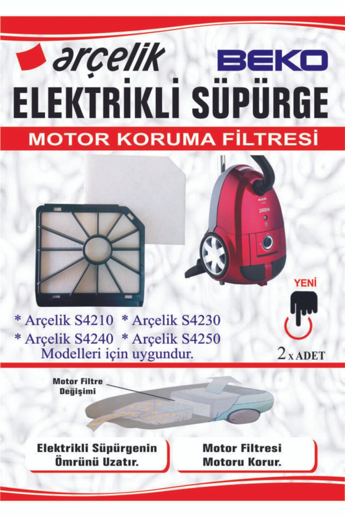 Arçelik S 4210 4230 4240 4250 Süpürge Motor Koruma Filtresi 2'li