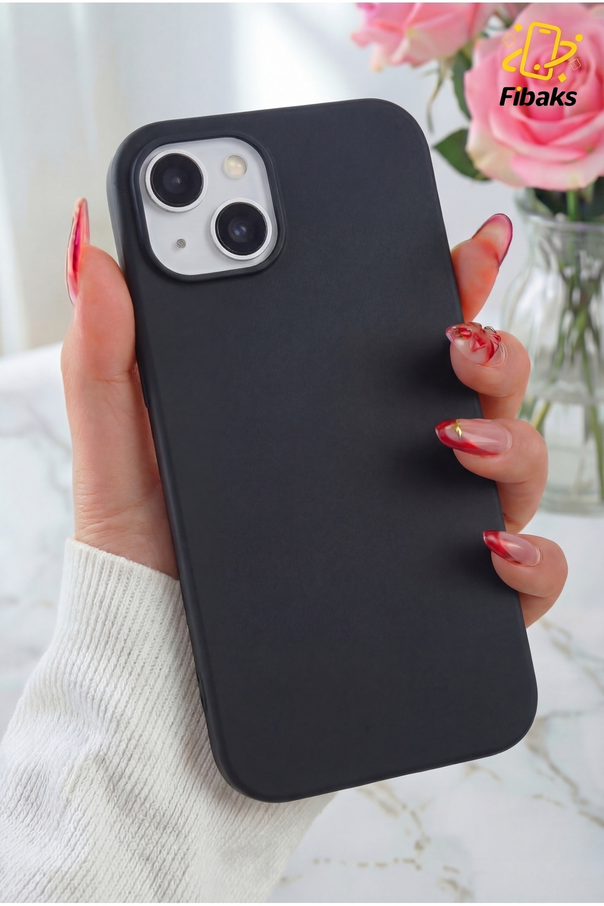 Fibaks iPhone 13/14/15 Kılıf Kadife Lansman Soft Yumuşak Liquid Silikon Kamera Korumalı Siyah - Görsel 3