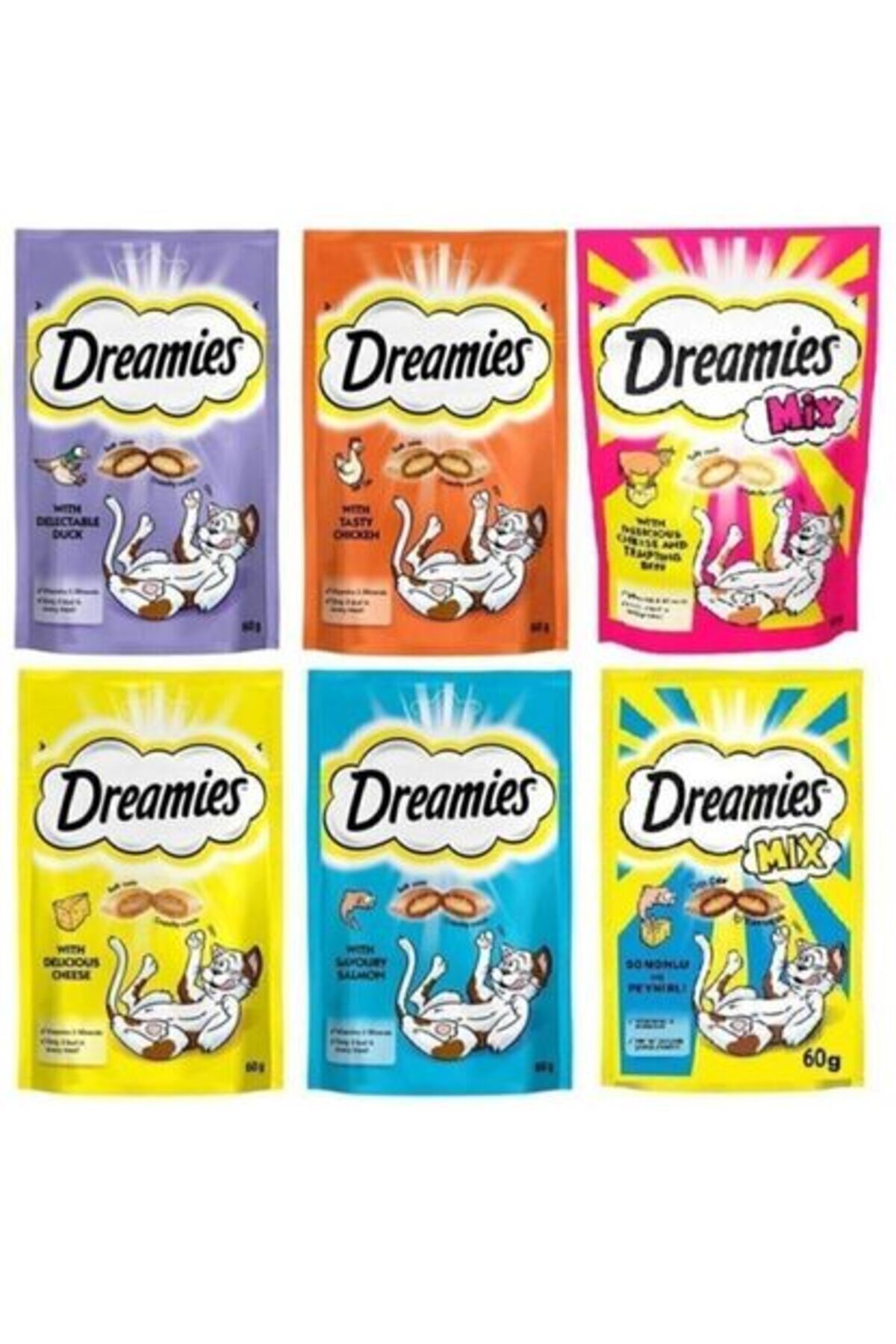Dreamies Kedi Ödülü Seti Sığırlı, Somonlu, Peynirli, Tavuklu, Somonlu Peynir, Ördekli 6 Adet