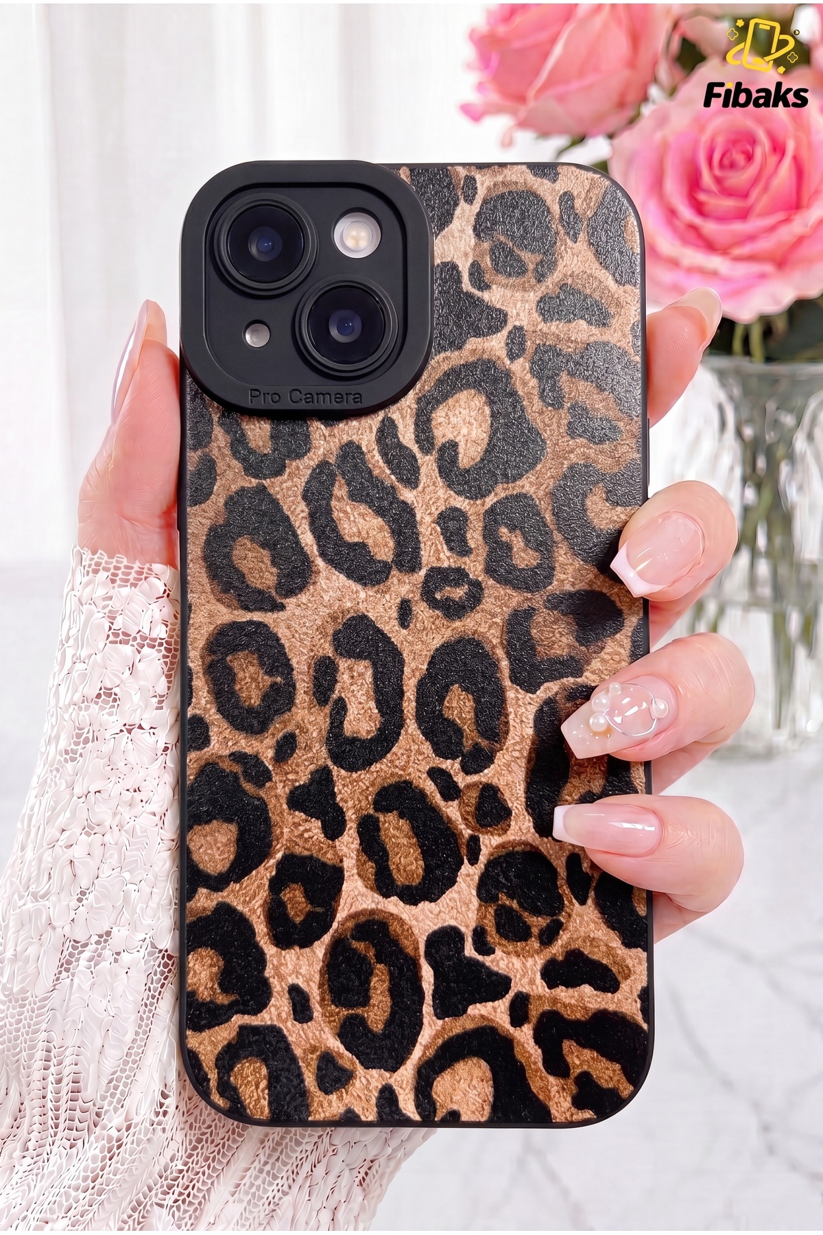 Fibaks iPhone 15 Kılıf Mat Sarı Leopar Desenli Darbe Emici Kamera Korumalı Yumuşak Silikon Kapak
