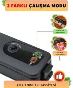 Vacuum Sealer Gıda Mühürleme Vakum Makinesi- Yiyecek Tazeliği Koruma Ev Ve Restoran- 10 Adet Poşet Hediyeli - Görsel 3