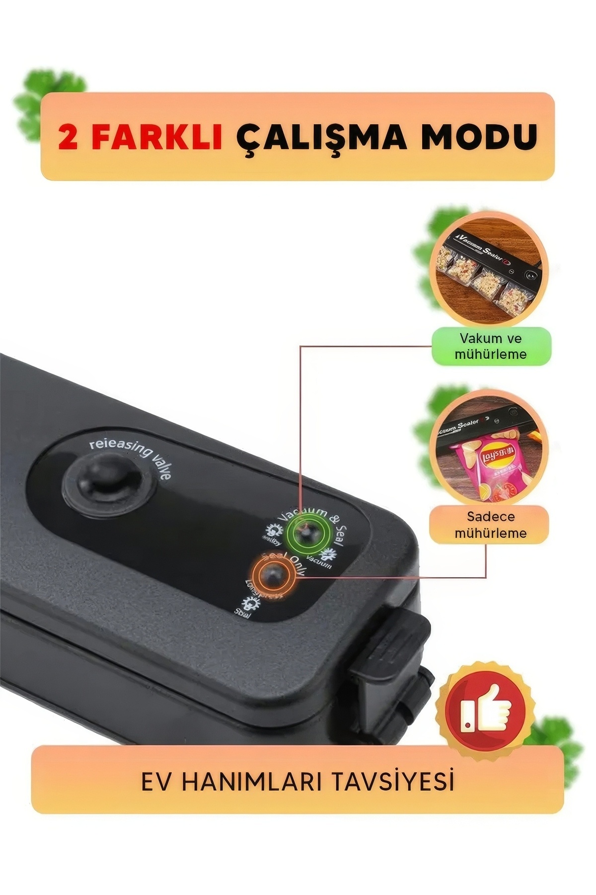Vacuum Sealer Gıda Mühürleme Vakum Makinesi- Yiyecek Tazeliği Koruma Ev Ve Restoran- 10 Adet Poşet Hediyeli - Görsel 3