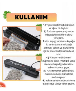 Vacuum Sealer Gıda Mühürleme Vakum Makinesi- Yiyecek Tazeliği Koruma Ev Ve Restoran- 10 Adet Poşet Hediyeli - Görsel 2