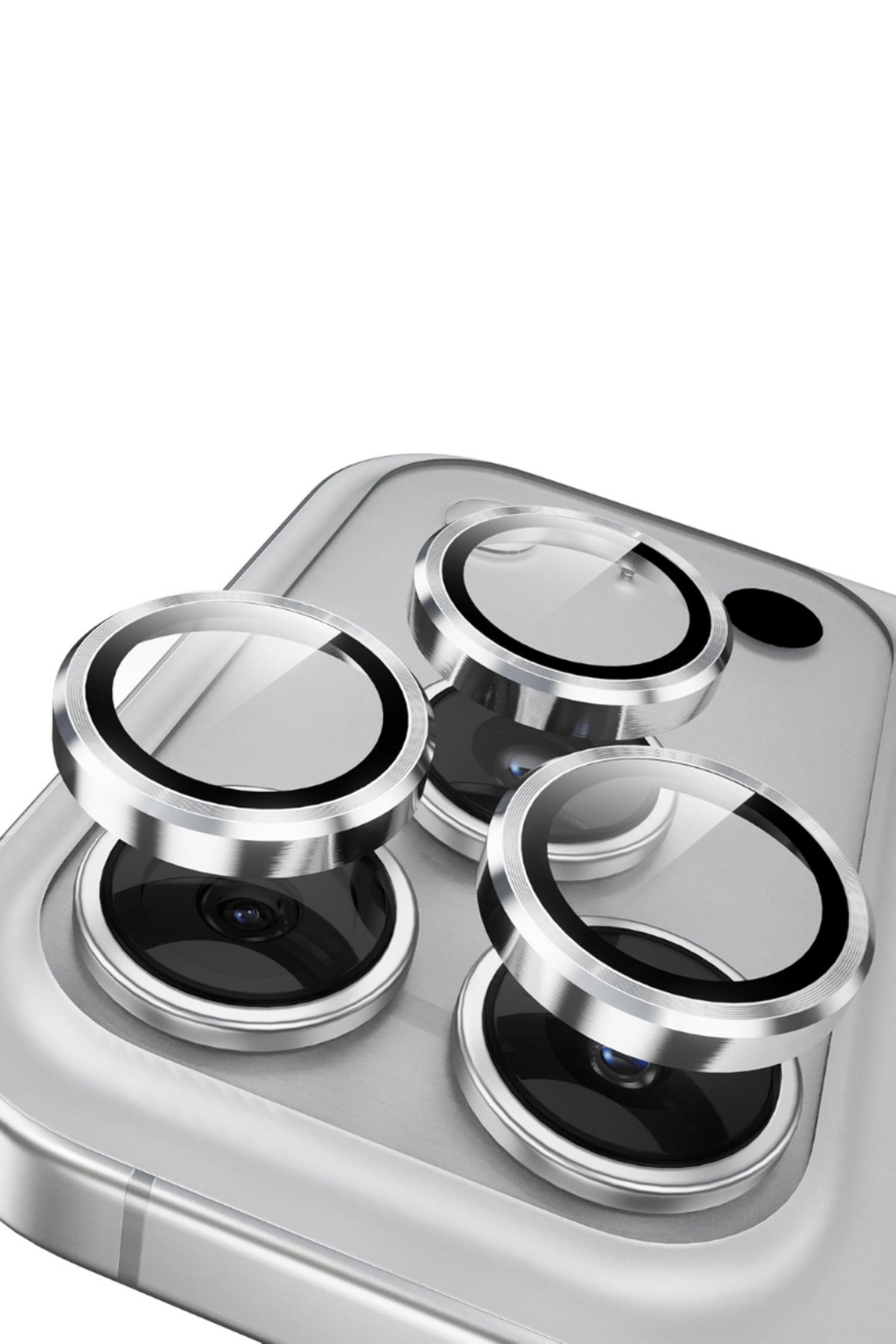 EVAX [Metal] iPhone 17 Pro Max / 17 Pro Uyumlu Gümüş Metal Çerçeveli Cam Kamera Lens Koruyucu