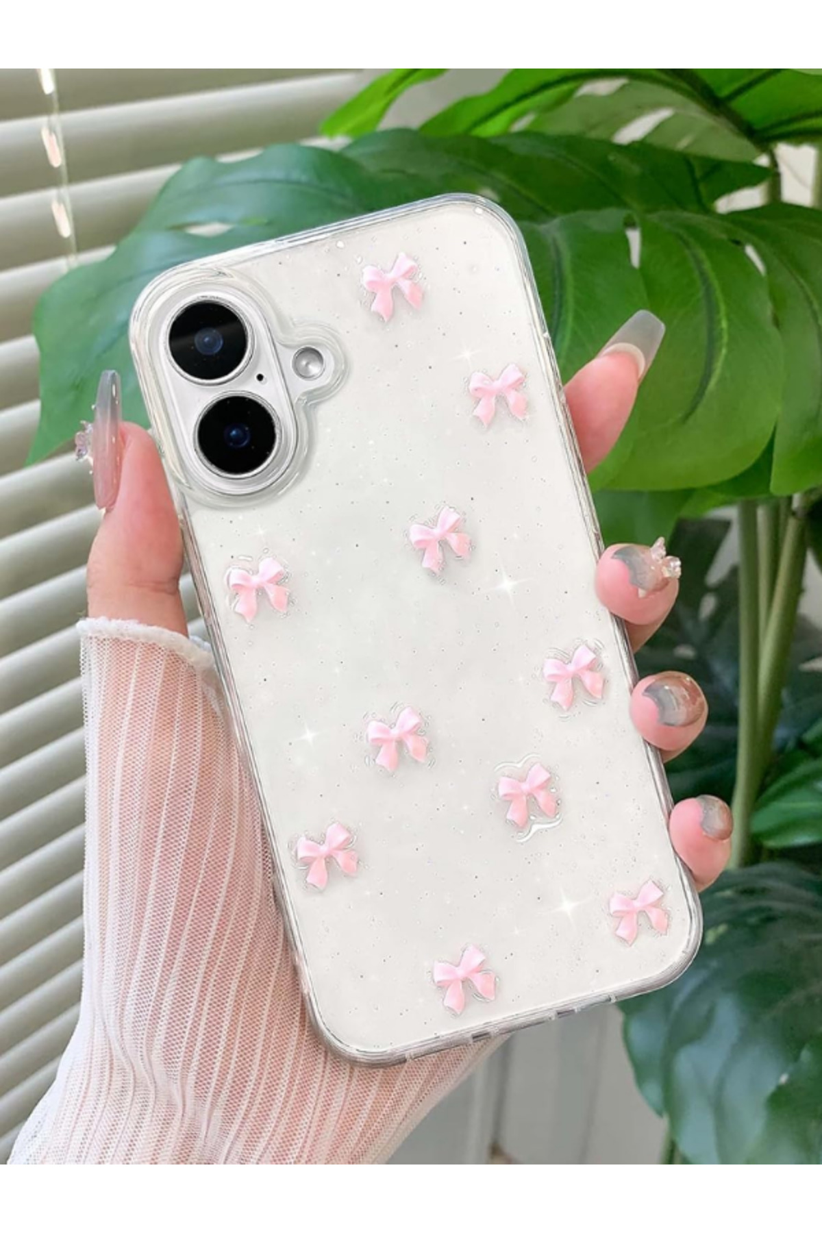 KVK PRİVACY Apple iPhone 16 Uyumlu Kılıf Pembe Fiyonk Darbeye Karşı Dayanıklı Yumuşak Silikon Kapak