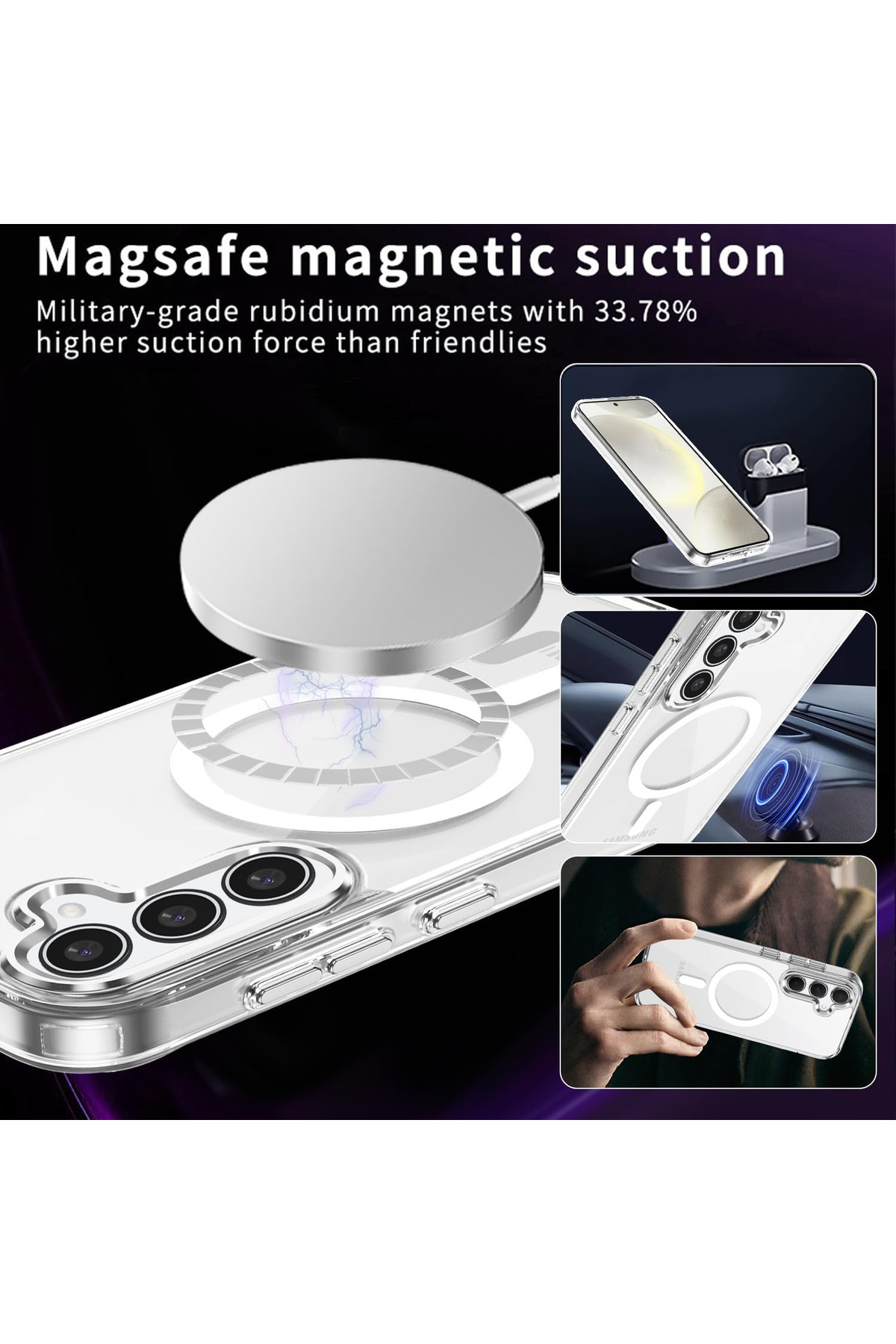Fibaks (İçi ve Dışı Jelatinli) Galaxy S25 FE Kılıf Magsafe Wireless Kablosuz Şarj Destekli Sert Darbe Emici - Görsel 3
