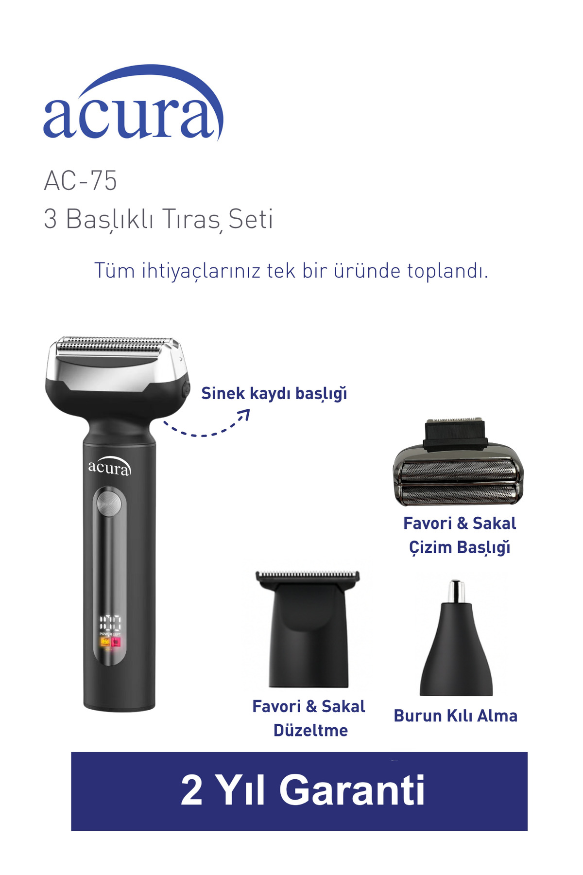 Acura AC-75 3 Başlıklı Metal Gövdeli Tıraş Seti - Görsel 3