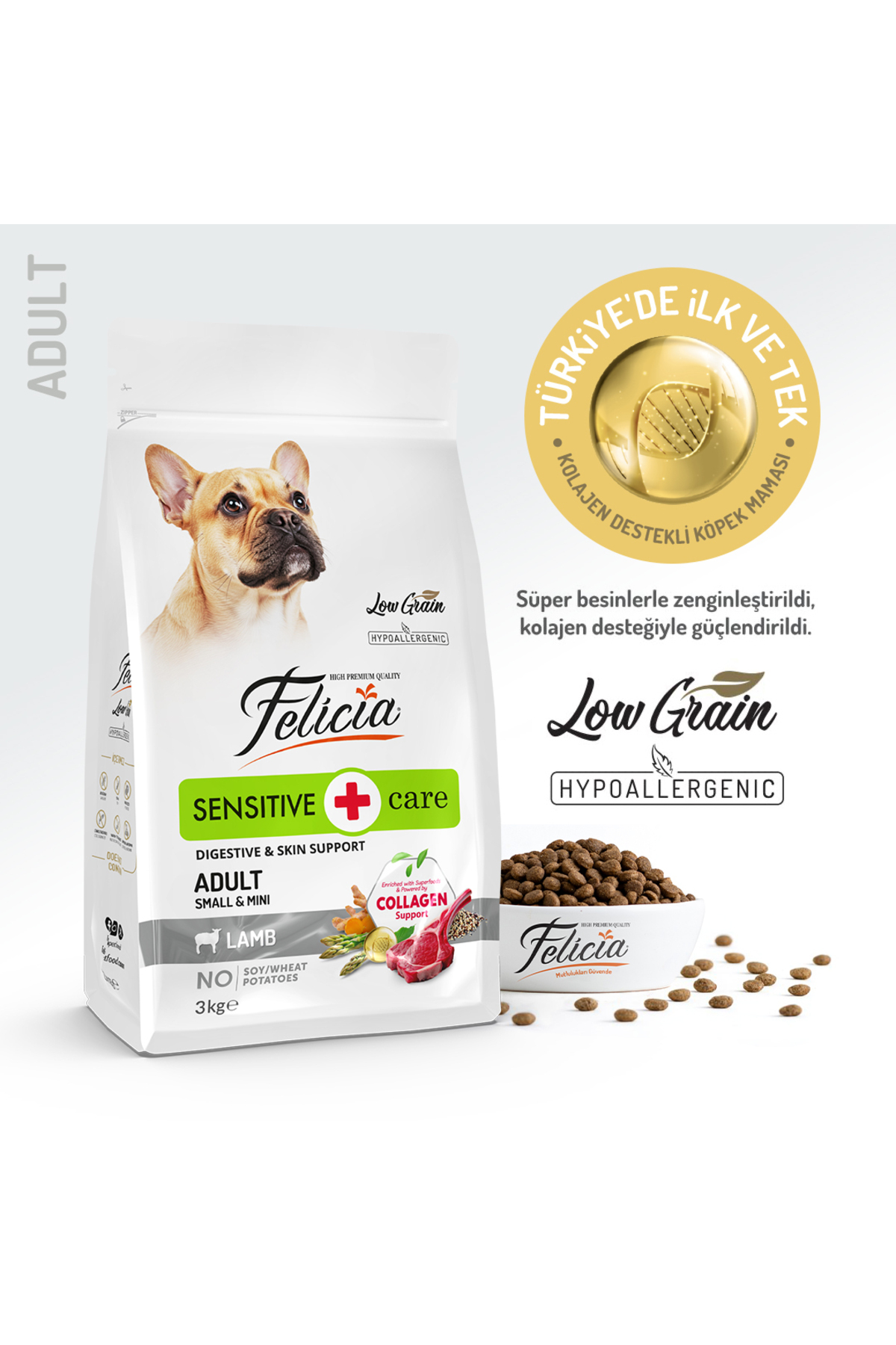 Felicia 3 Kg Yetişkin Kuzulu Small/Mini Az Tahıllı HypoAllergenic Köpek Maması