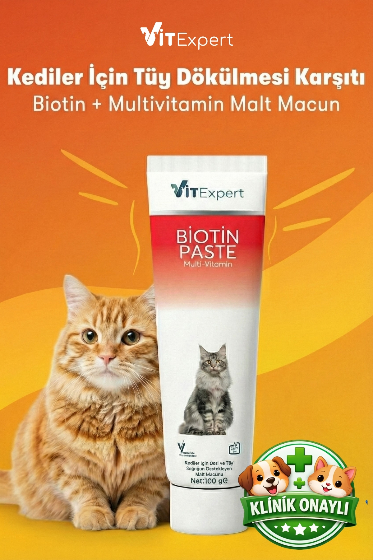 Vitexpert Kediler Için Biotin Paste Tüy Dökülme Engelleyici Döküm Önleyici Tüy Sağlığı Malt Macunu 100 gr