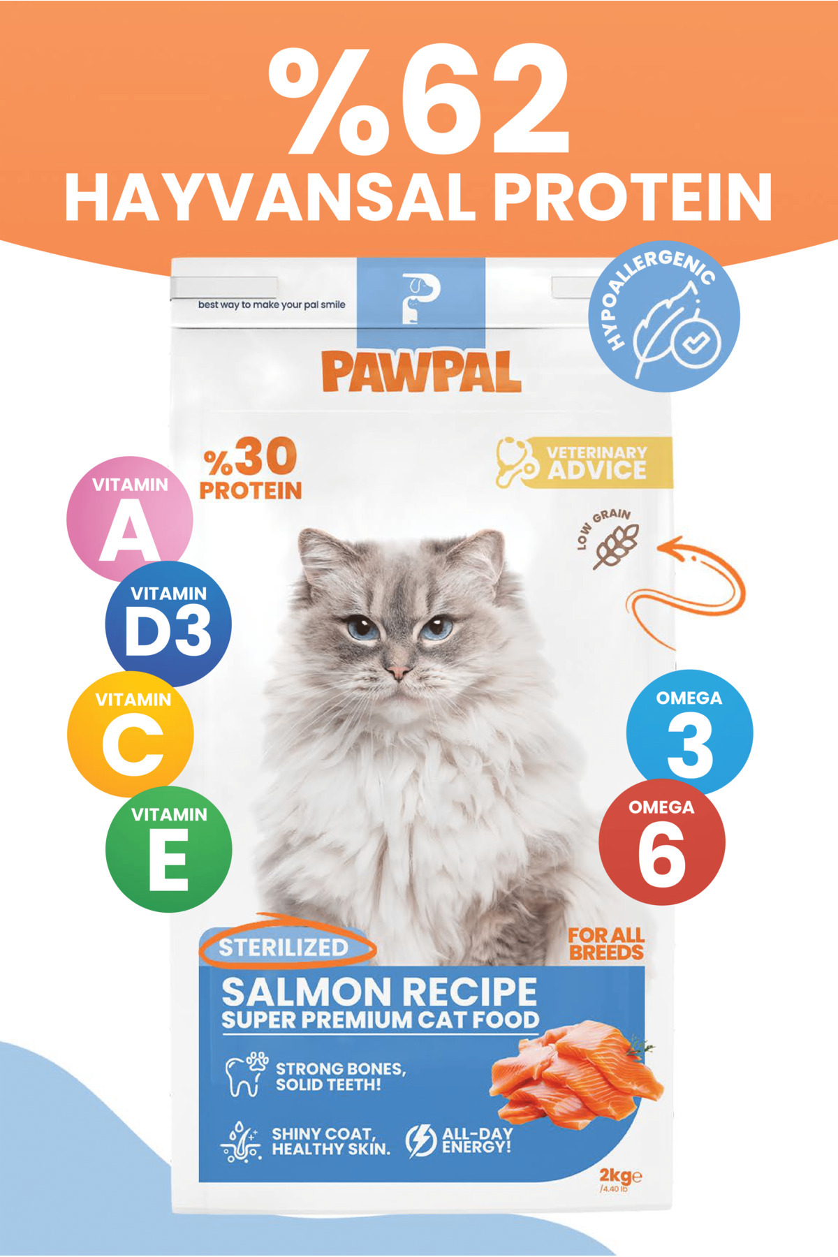PawPal Somonlu Süper Premium Kısır Kedi Maması 2KG | Hipoalerjenik – Düşük Tahıllı – Yüksek Proteinli