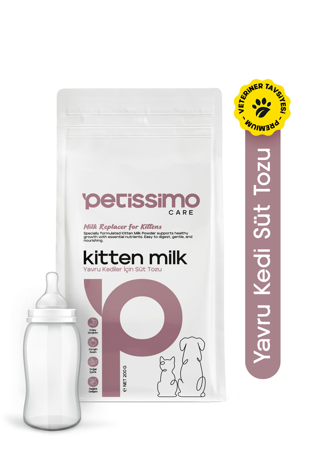 Petissimo Care Yavru Kedi İçin Anne Sütü Destekli Süt Tozu - Biberon Hediyeli - Kitten Milk - 200 gr