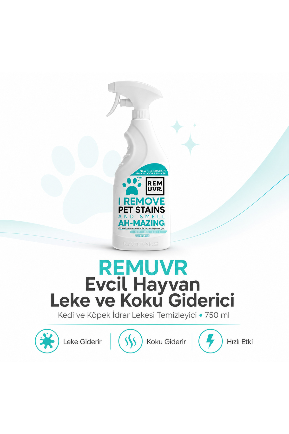 REMUVR Evcil Hayvan Leke ve Koku Giderici Sprey 750 ml Kedi Köpek İdrar Lekesi Temizleyici