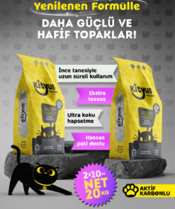 Kityus 2li Avantaj Paketi Ekstra Topaklanan, İnce Taneli, Tozsuz, Aktif Karbonlu Bentonit Kedi Kumu 2x10lt
