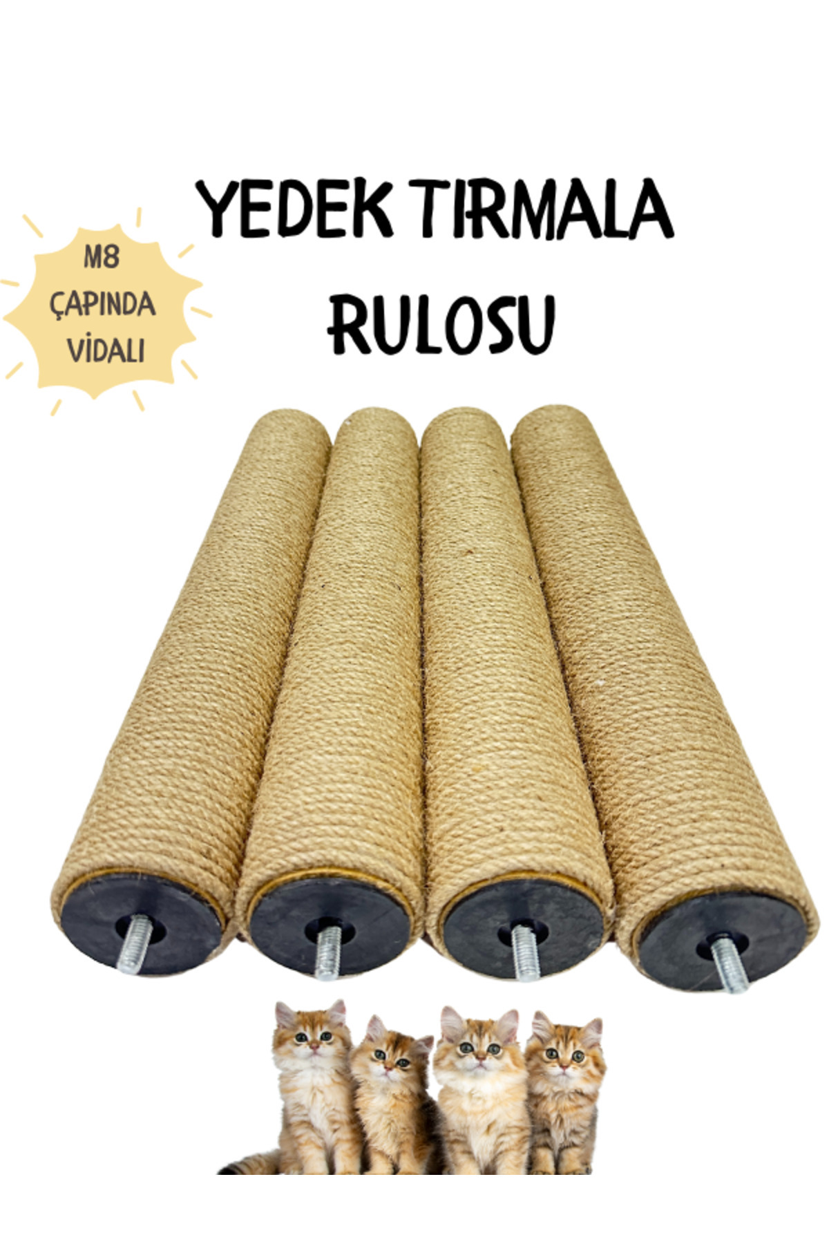 Genel Markalar Kedi Tırmalama 40 cm Yedek Rulo 1. Sınıf Jüt İp M8 Çapında Somun Vidalı Tırmalama Rulosu 1 Adet