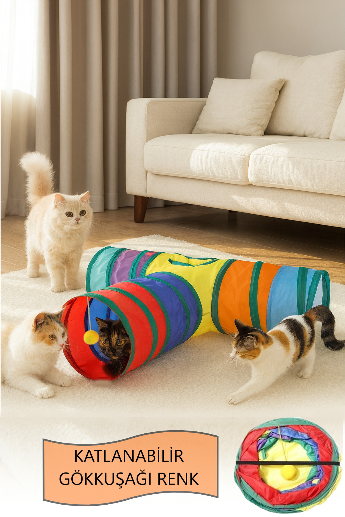 Duffa T Şeklinde Kedi Tüneli Katlanır Gökkuşağı T Şeklinde Kedi Köpek Oyun Tüneli Evcil Hayvan Oyun Tüneli