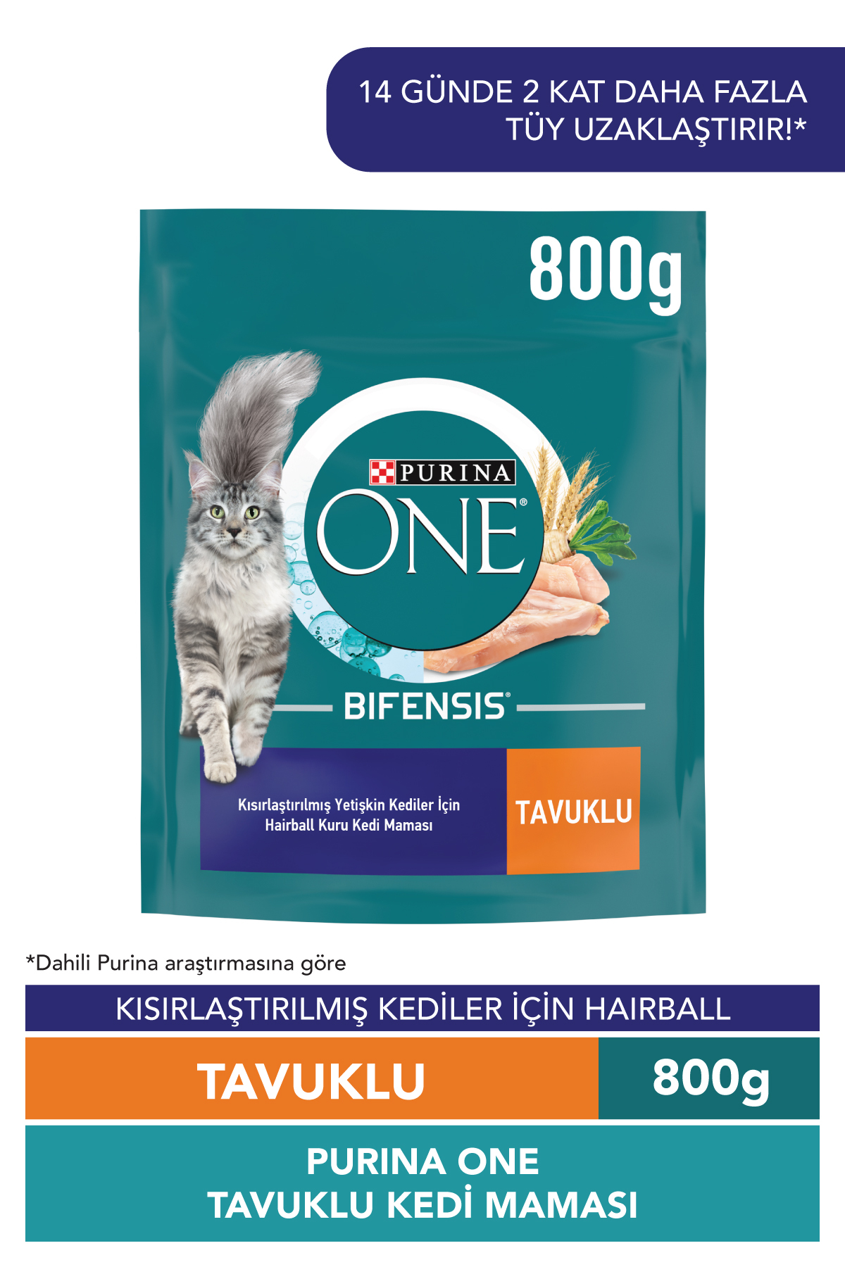 Purina One Tüy ve Tüy Yumağı Kontrolü Sağlayan Tavuklu Kısırlaştırılmış Kedi Maması 800g