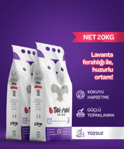 Toi Moi 2'li Avantaj Paketi Topaklanan, Tozsuz, Koku Hapseden Lavantalı Bentonit Kedi Kumu 2x10Kg
