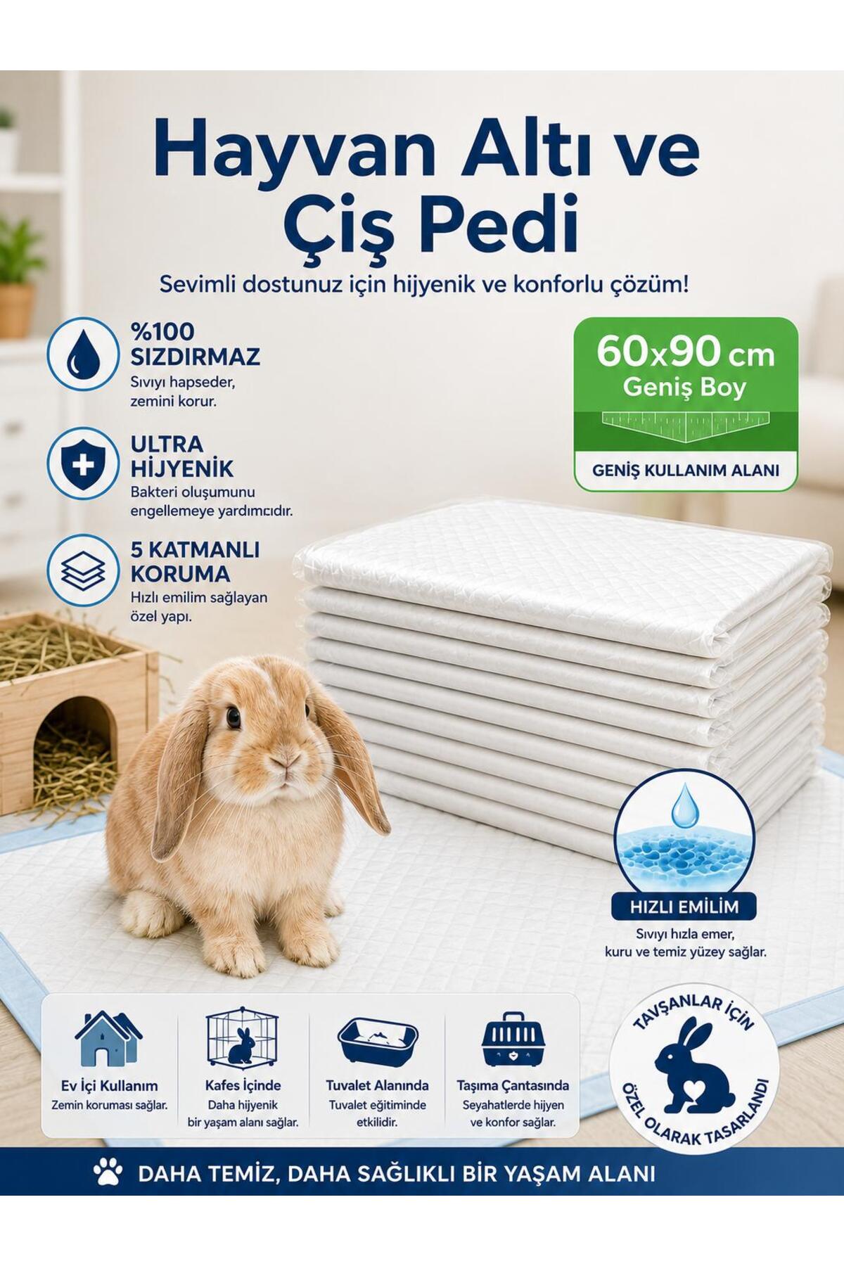Naturashine Tavşan Hamster kemirgen Hijyenik Altlık ve Çiş Pedi 60x90 cm 5 Adet