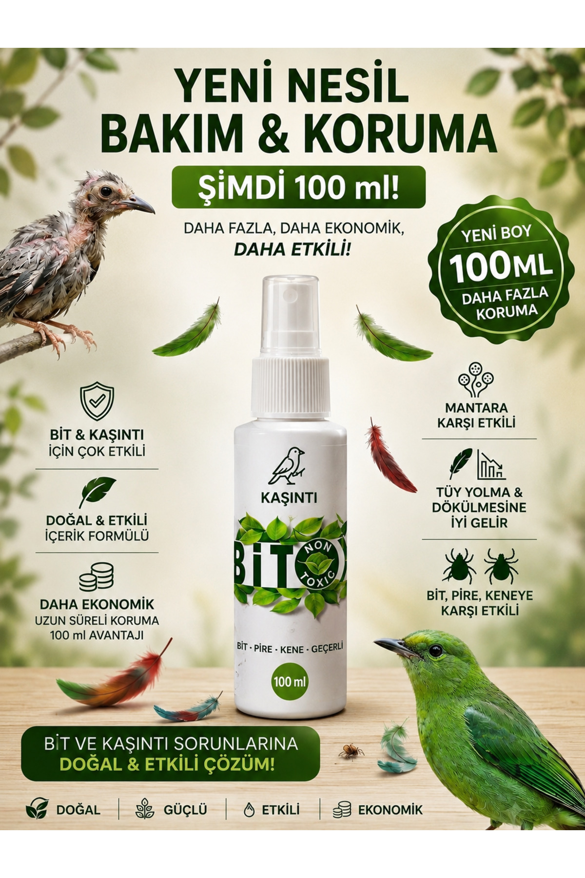 Force Bitox YENİ 100 ML! Bit Pire Deri Ve Tüy Bakım için Yeni Nesil Sprey Muhabbet Kuşu Kanarya Papağan