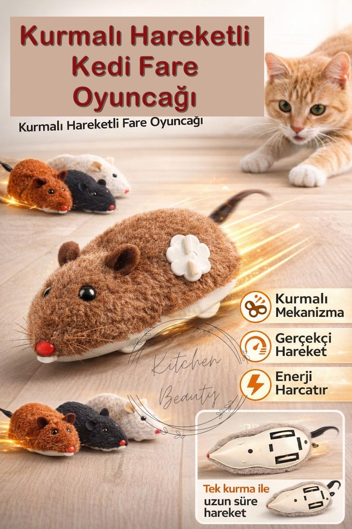 Kitchen Beauty Kurmalı Fare Kedi Oyuncağı Peluş Yaratıcı Oyuncak