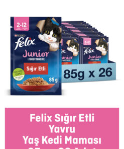 FELIX Yavru Sığıretli Yaş Kedi Maması 26 Adet X 85 Gr. ( Yeni Paket)
