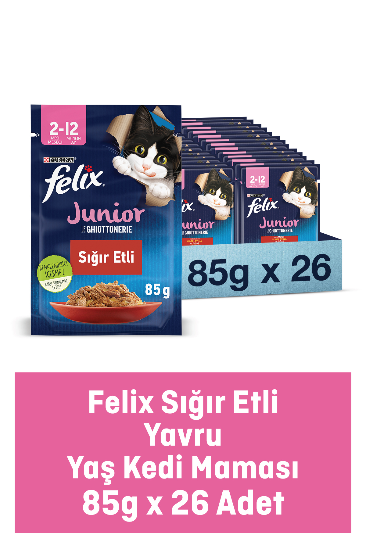 FELIX Yavru Sığıretli Yaş Kedi Maması 26 Adet X 85 Gr. ( Yeni Paket)