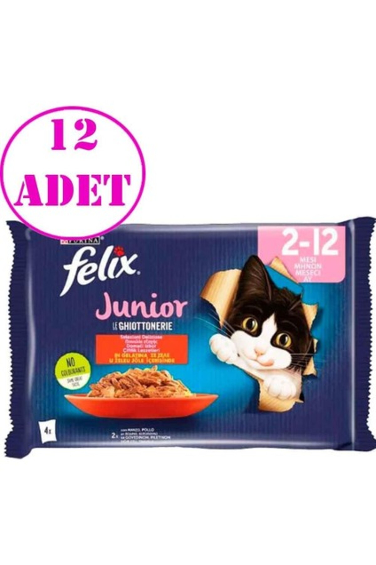FELIX Junior Tavuklu Ve Sığır Etli Yaş Kedi Maması 12 Adet