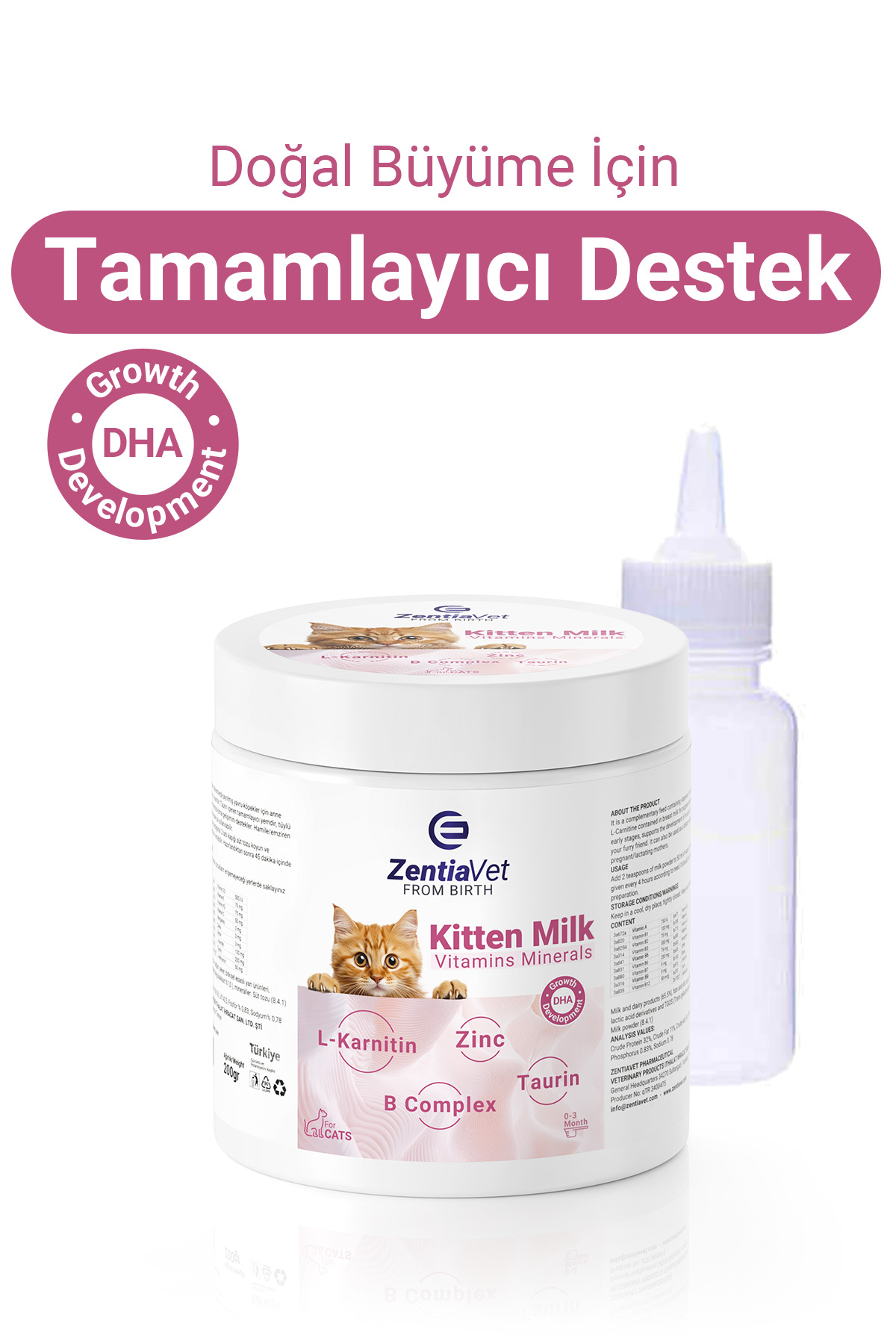 zentiavet Kıtten Mılk 200gr Kedi Süt Tozu Anne Sütü Destekli (Hamile ve Yavru Köpekler için)+BİBERON HEDİYELİ