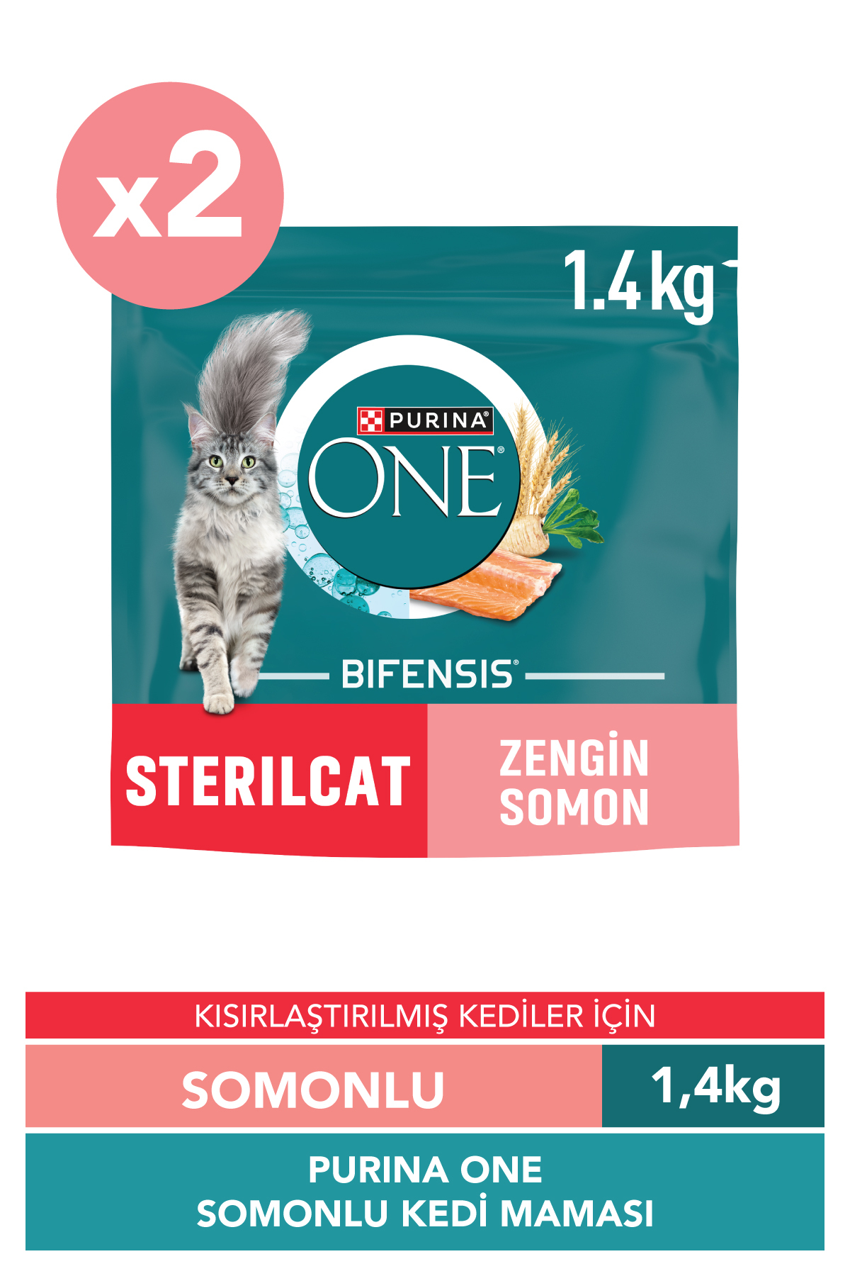 Purina One Somonlu Kısırlaştırılmış Kedi Maması 2x1,4 Kg