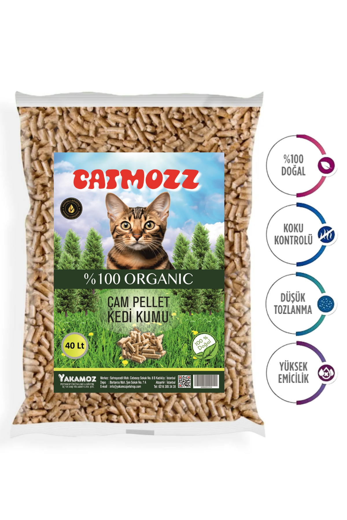 CatMozz Organik Hipoalerjenik Çam Peleti Kedi Kumu 40 Lt